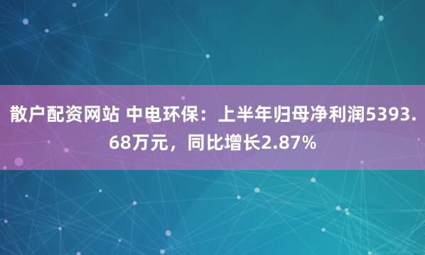散户配资网站 中电环保：上半年归母净利润5393.68万元，同比增长2.87%
